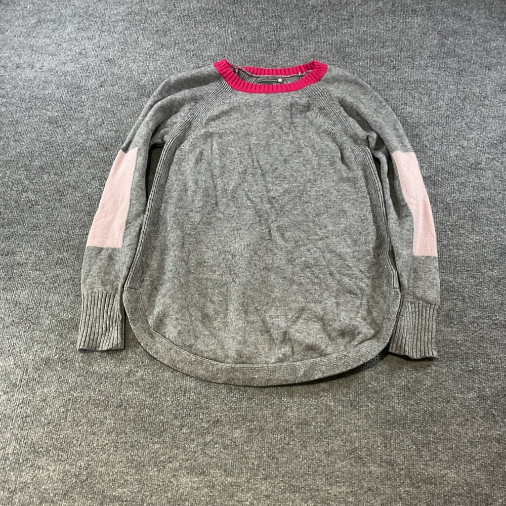 Anthropologie Gray Pink Colorblock Elbow Patch Crew Neck Sweater Small